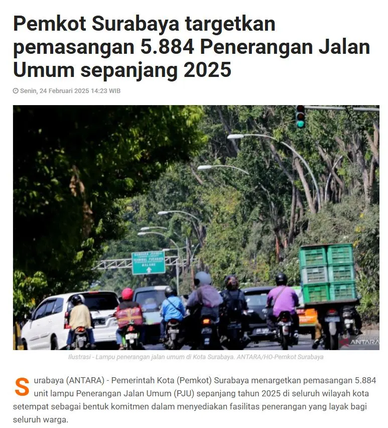 Pemkot Surabaya Targetkan 5.884 PJU Baru: Krisna Mandiri Utama Siap Suplai Tiang Berkualitas