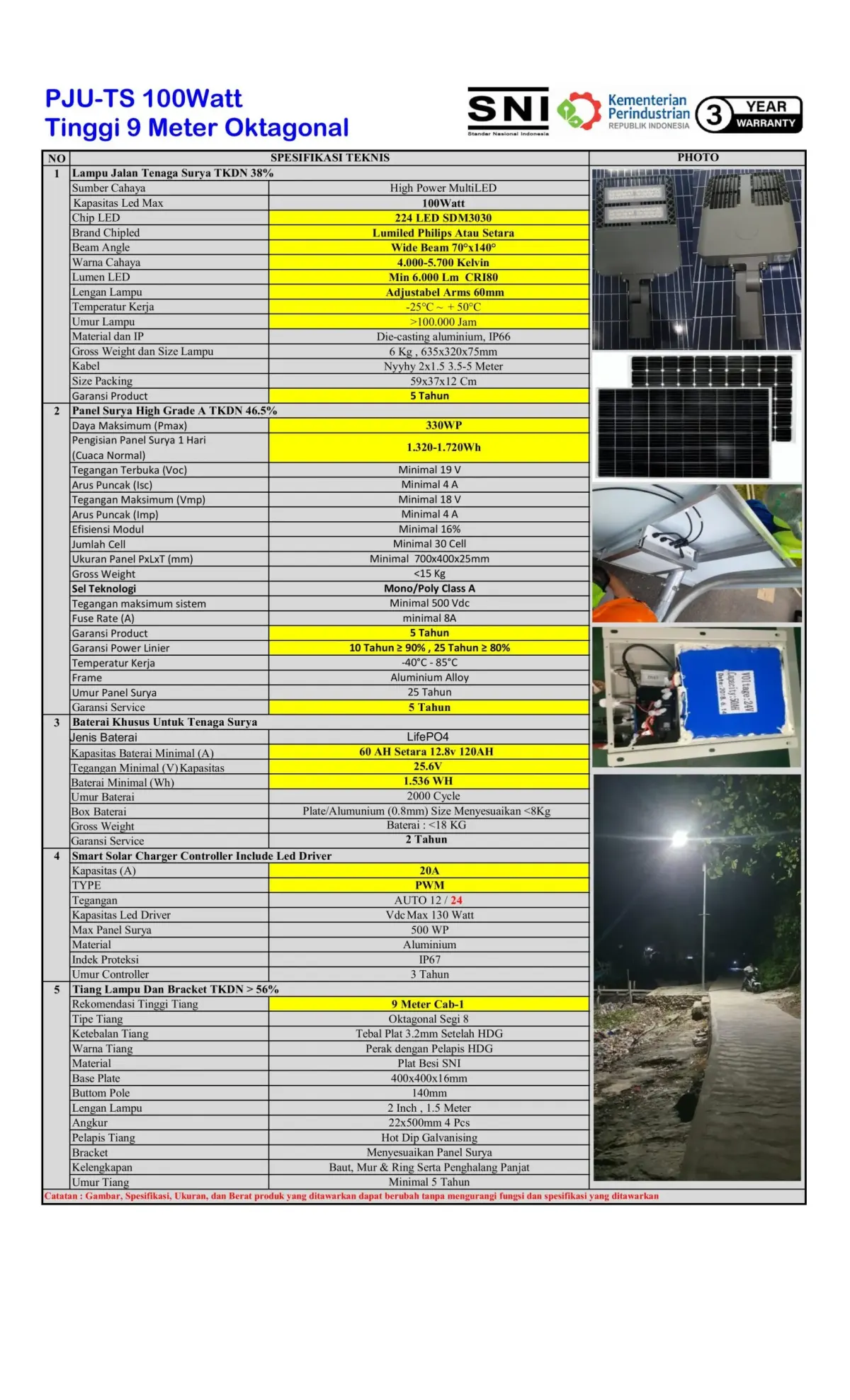 PJU Tenaga Surya 2 In 1 System 100 Watt TKDN